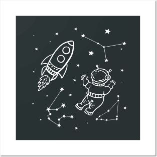 Space. Astronaut, rocket, constellations. space vector illustration-01 Posters and Art